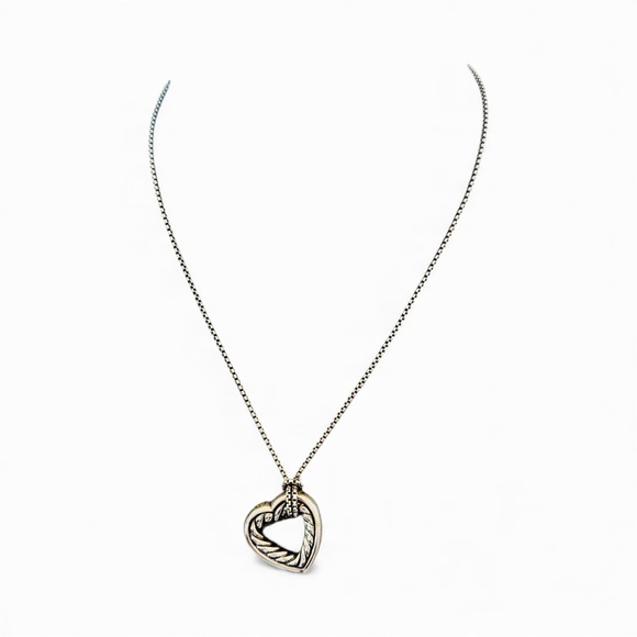 Authentic David Yurman Chain Cable Heart Pendant 925 Sterling Pre-owed Necklace - Picture 4 of 6